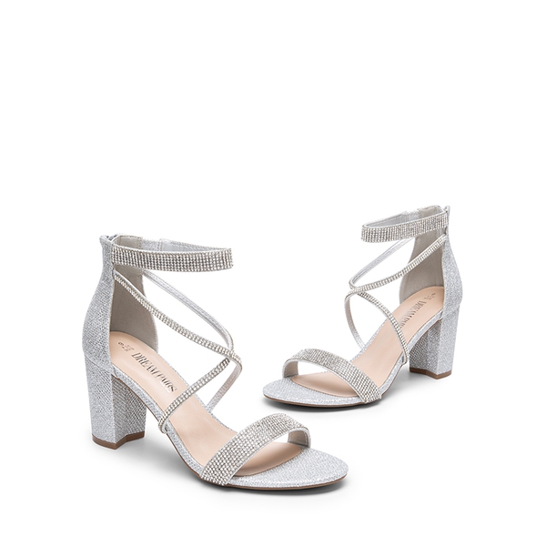 Women’s Rhinestone Heeled Sandals - SILVER-GLITTER - 6