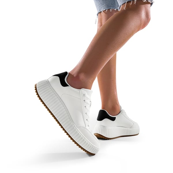 [Dee] Platform Fashion Sneakers - WHITE/BLACK - 2