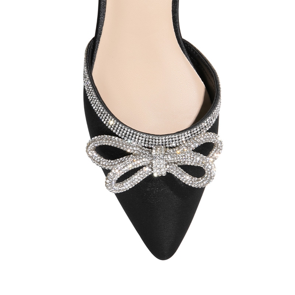 Rhinestone Bow Flats - BLACK-SATIN - 6