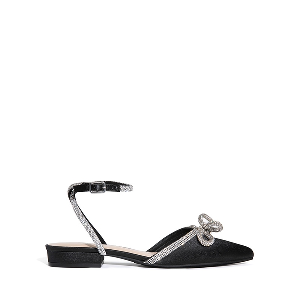 Rhinestone Bow Flats - BLACK-SATIN - 3