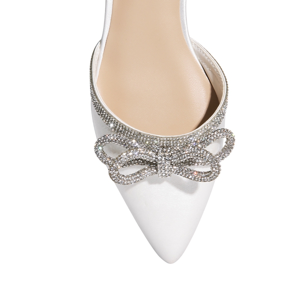 Rhinestone Bow Flats - WHITE-SATIN - 6