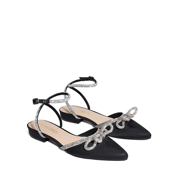 Rhinestone Bow Flats - BLACK-SATIN - 5