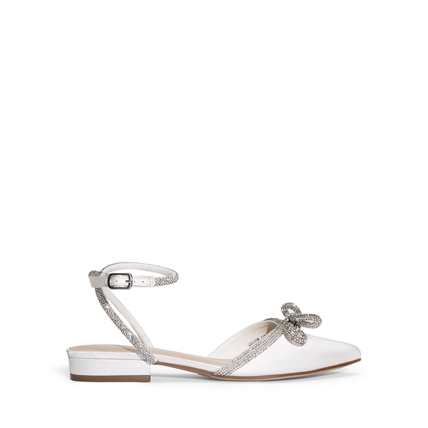 Rhinestone Bow Flats - WHITE-SATIN - 3