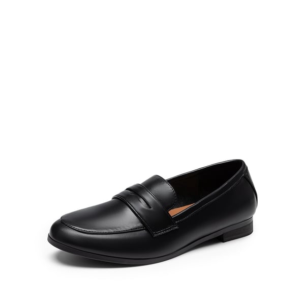 Round Toe Slip-on Penny Loafers - BLACK-PU -  0