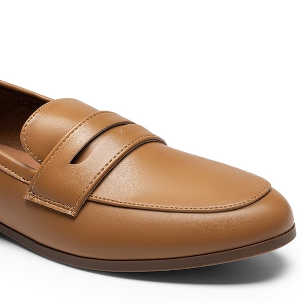 Round Toe Slip-on Penny Loafers - BROWN-PU - 5