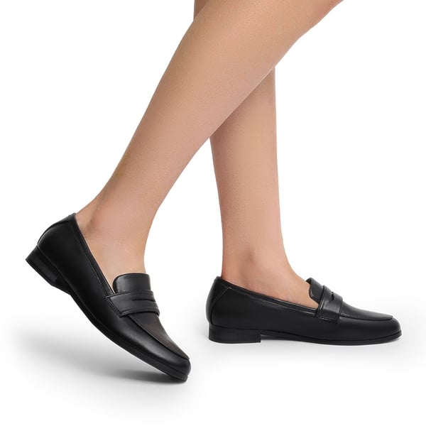 Round Toe Slip-on Penny Loafers - BLACK-PU - 1