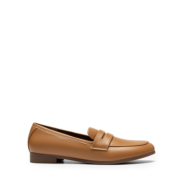 Round Toe Slip-on Penny Loafers - BROWN-PU - 3