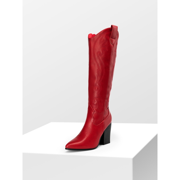  Pointed Toe Embroidered Cowboy Boots - RED-PU -  0