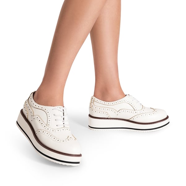 Women’s Wingtip Oxford Sneakers - WHITE-PU - 1