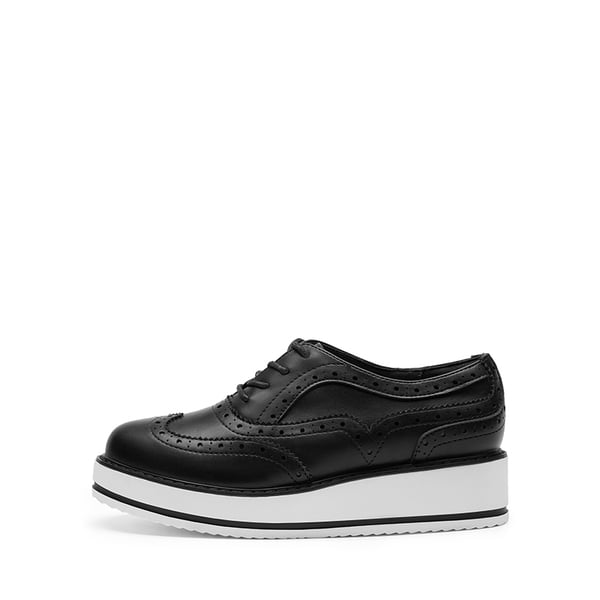 Women’s Wingtip Oxford Sneakers - BLACK-PU - 3