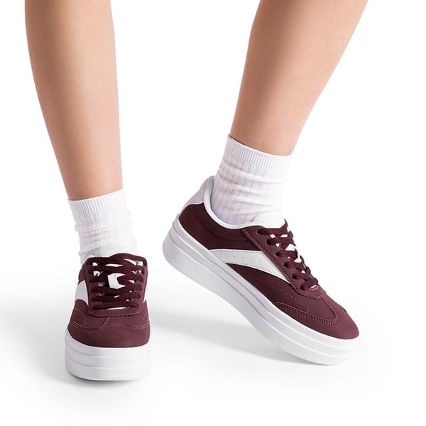 [Val] Retro Platform Fashion Sneakers - WINE RED - 2
