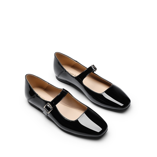 Women's Mary Jane Flats - BLACK-PAT - 2