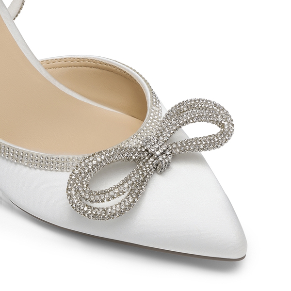 Rhinestone Pointed Toe Slingback Pumps - WHITE - 6
