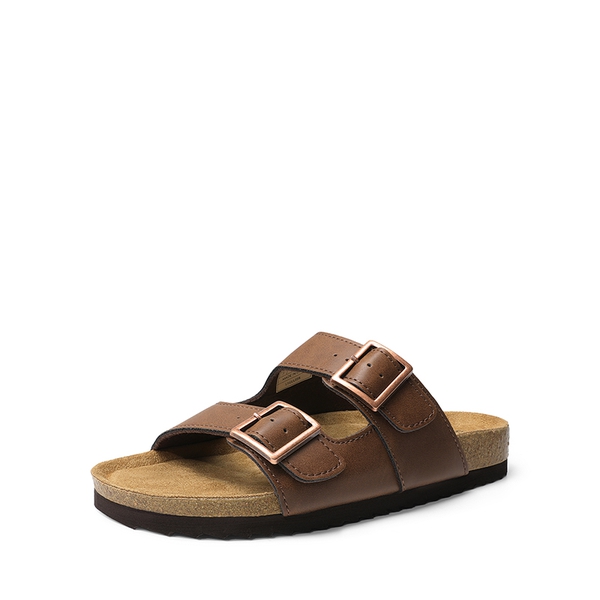 Women’s Double Strap Slide Sandals  - DARK BROWN -  0