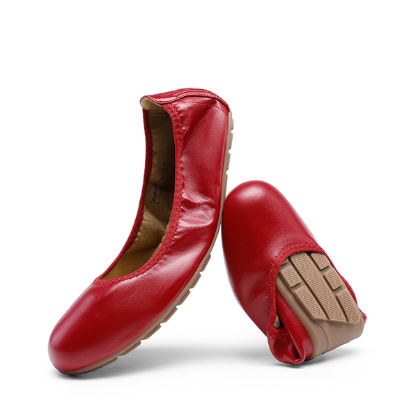 Women's Foldable Ballerina Flats - RED - 6
