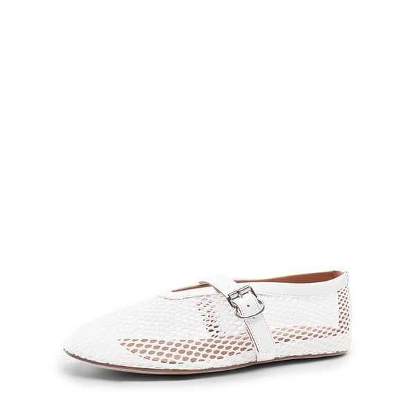  Women's Fishnet Ballet Flats - WHITE -  0