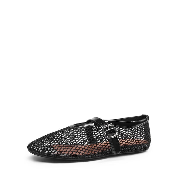  Women's Fishnet Ballet Flats - BLACK -  0