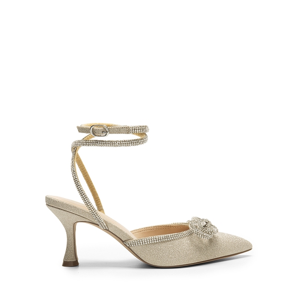 Rhinestone Pointed Toe Slingback Pumps - GOLD - 3