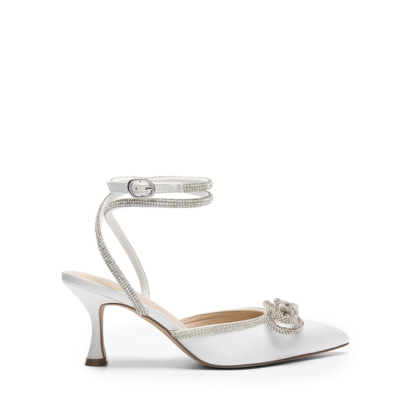 Rhinestone Pointed Toe Slingback Pumps - WHITE - 3