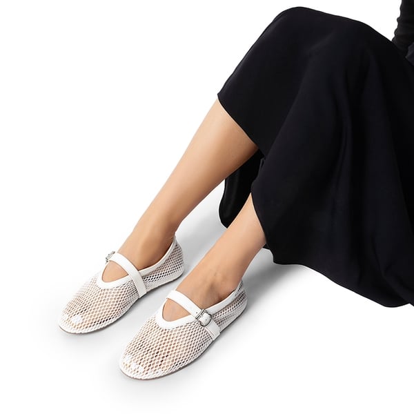  Women's Fishnet Ballet Flats - WHITE - 3