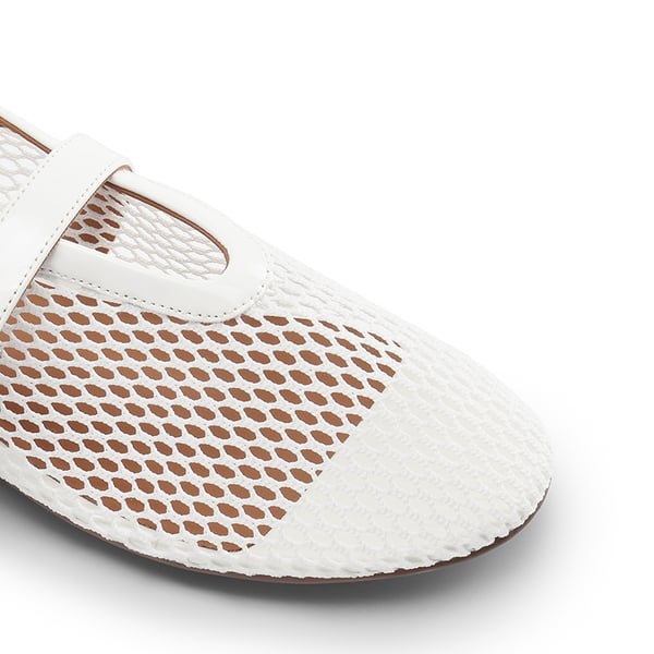  Women's Fishnet Ballet Flats - WHITE - 4