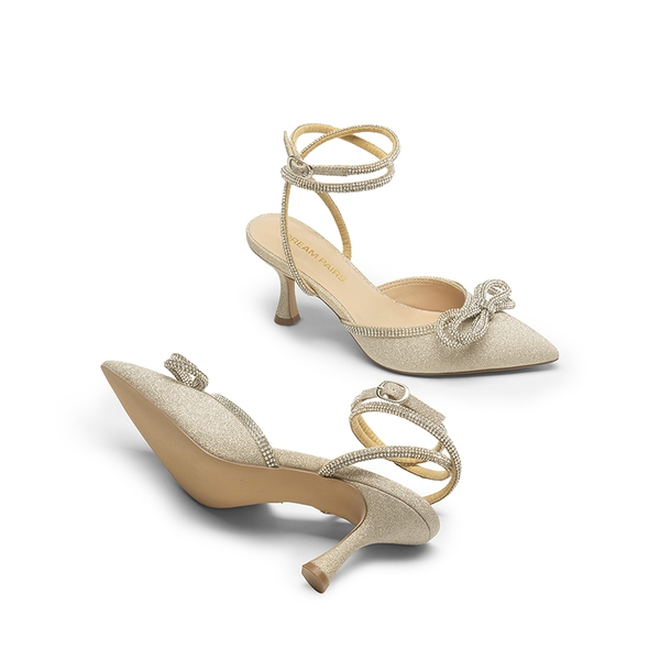 Rhinestone Pointed Toe Slingback Pumps - GOLD - 5