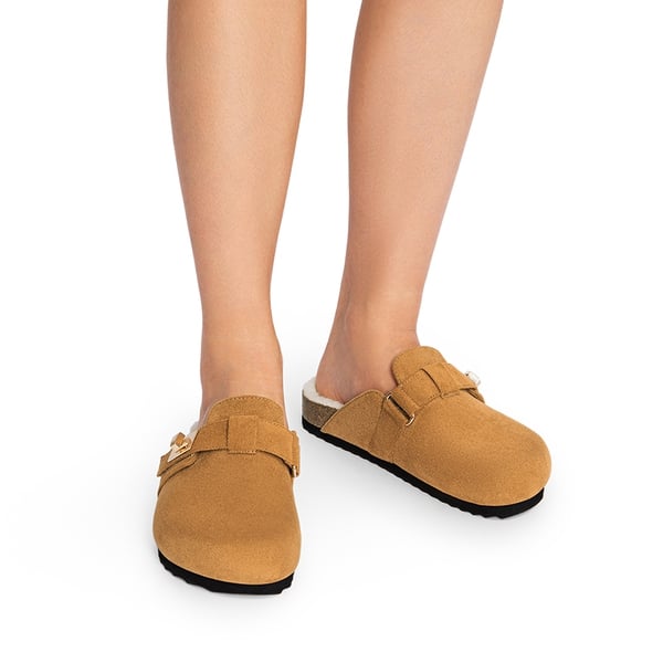  Women’s Slip-on Suede Clogs - BROWN-FURRY - 1