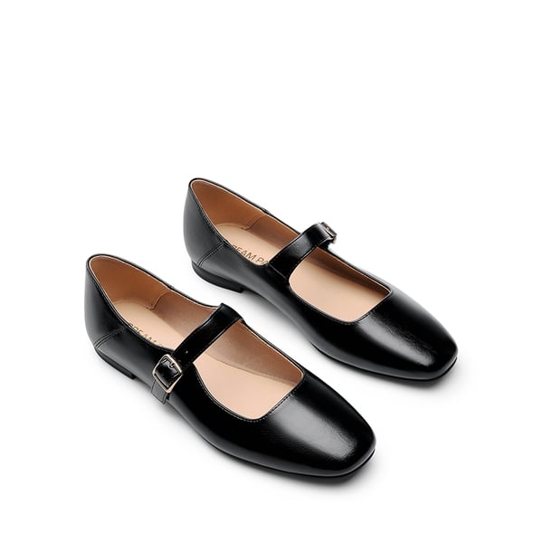 Women's Mary Jane Flats - BLACK-OILY - 4