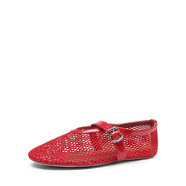  Women's Fishnet Ballet Flats - RED -  0