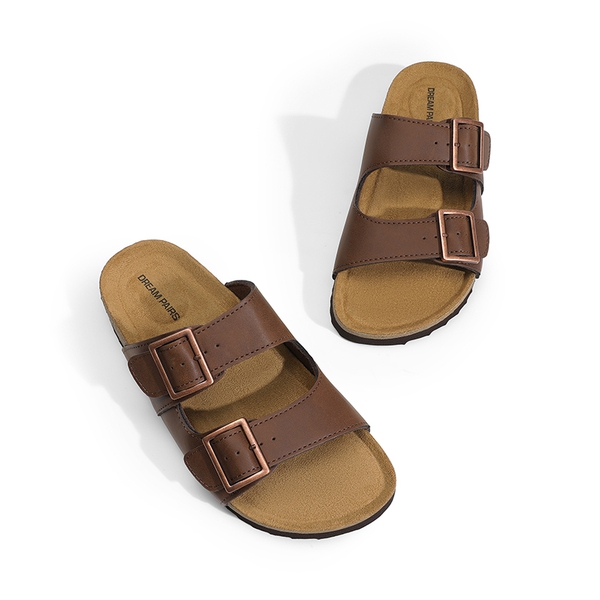 Women’s Double Strap Slide Sandals  - DARK BROWN - 4