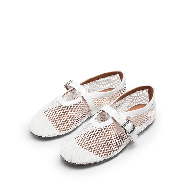  Women's Fishnet Ballet Flats - WHITE - 5