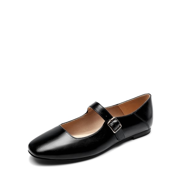 Women's Mary Jane Flats - BLACK-OILY -  0