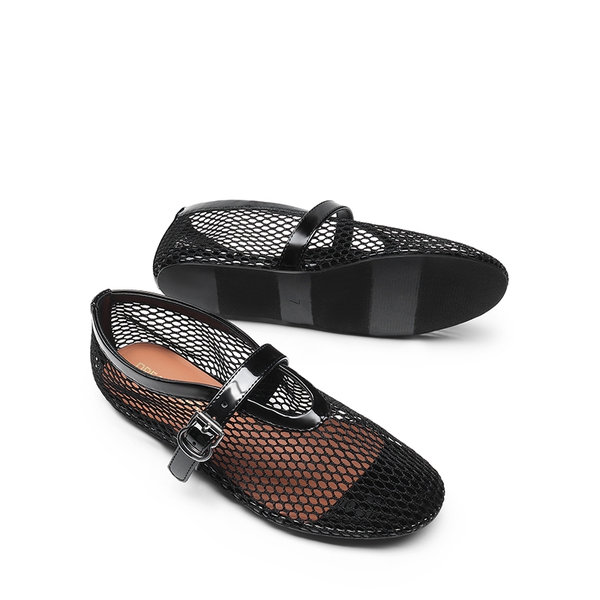  Women's Fishnet Ballet Flats - BLACK - 5