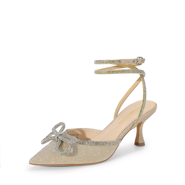 Rhinestone Pointed Toe Slingback Pumps - GOLD -  0