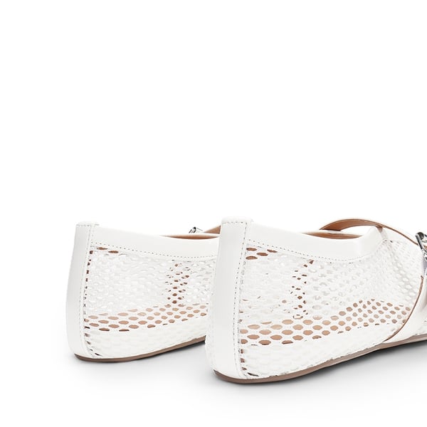  Women's Fishnet Ballet Flats - WHITE - 7