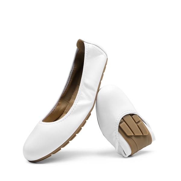 Women's Foldable Ballerina Flats - WHITE - 6