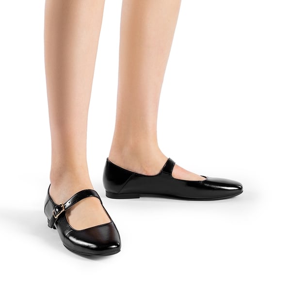 Women's Mary Jane Flats - BLACK-OILY - 2