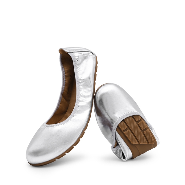 Women's Foldable Ballerina Flats - SILVER - 6