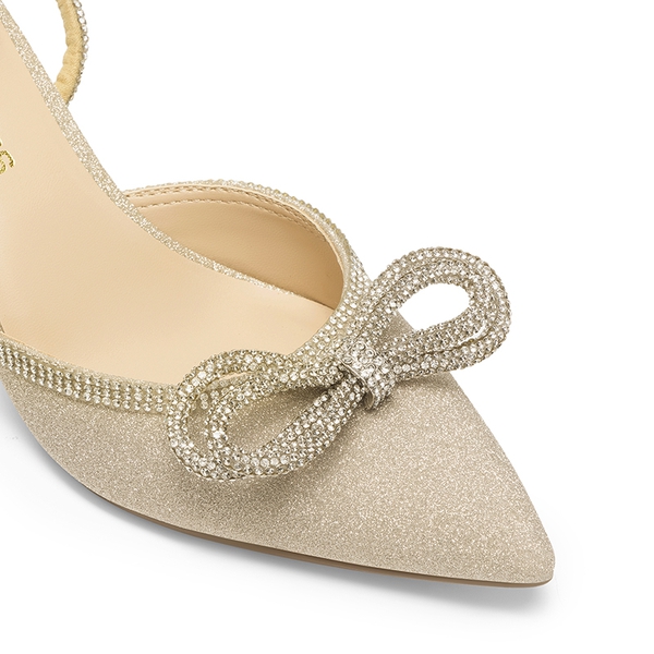 Rhinestone Pointed Toe Slingback Pumps - GOLD - 6