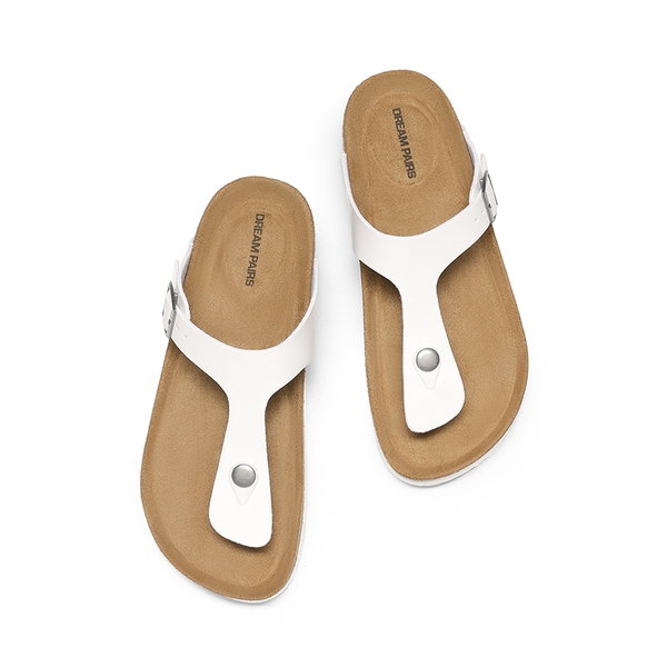 Women's Supportive Cork Flip Flops - WHITE - 7