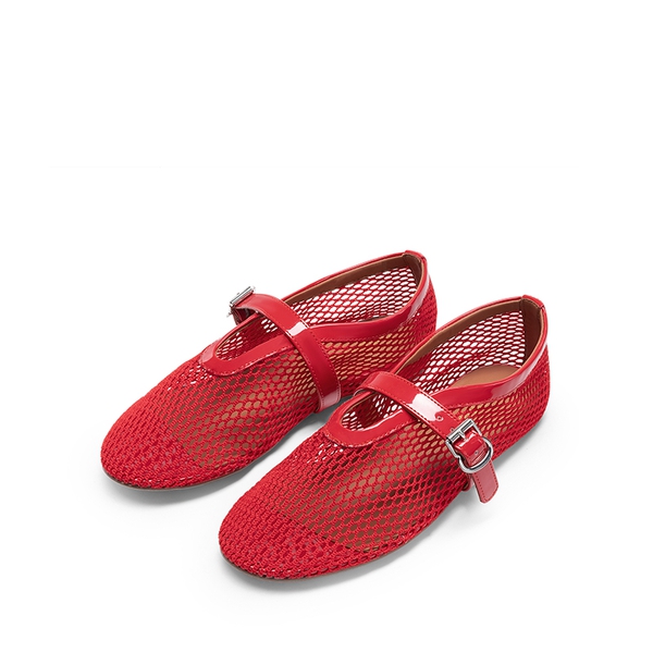  Women's Fishnet Ballet Flats - RED - 4