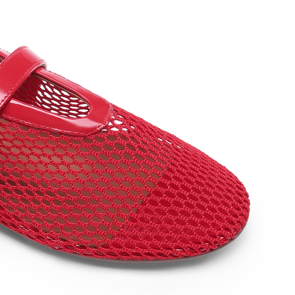  Women's Fishnet Ballet Flats - RED - 7