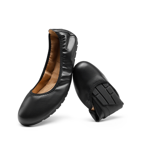 Women's Foldable Ballerina Flats - BLACK - 6