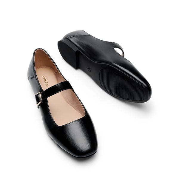 Women's Mary Jane Flats - BLACK-OILY - 5
