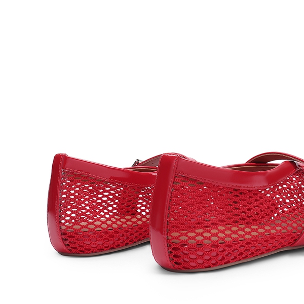 Women's Fishnet Ballet Flats - RED - 6