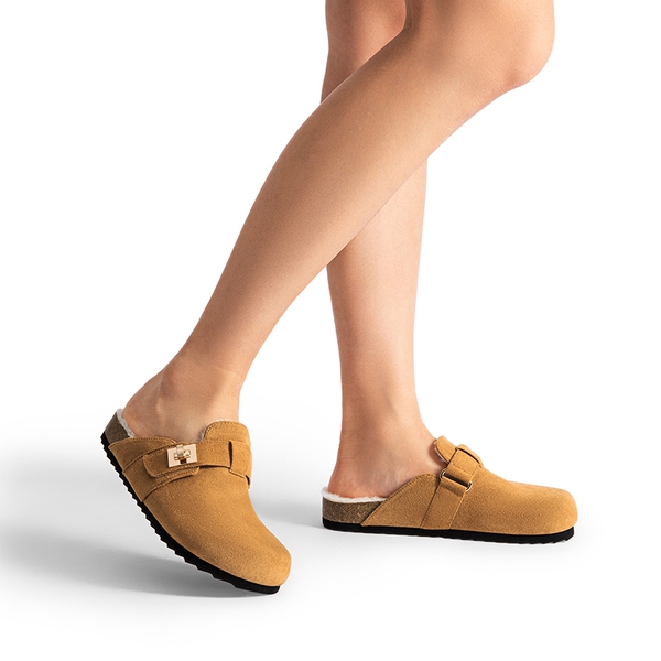  Women’s Slip-on Suede Clogs - BROWN-FURRY - 2
