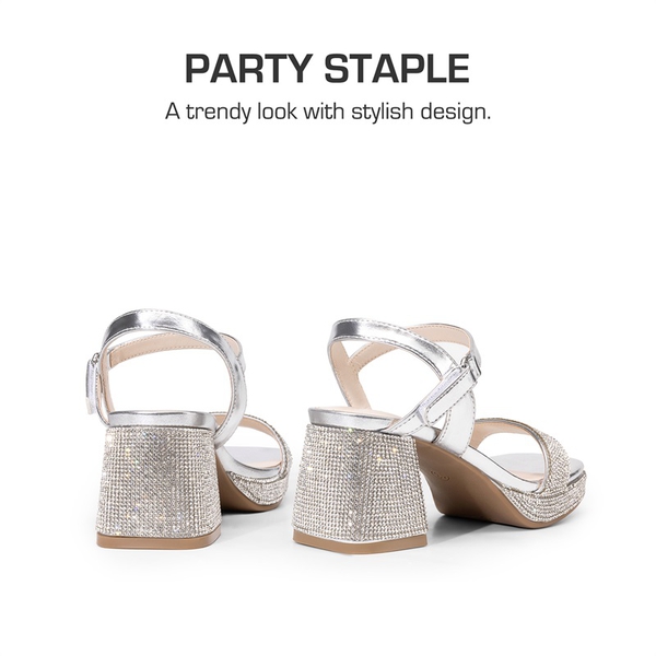 DREAM PAIRS Girls Sandals Open Toe Low Block Chunky Heels Sandals Party Dress Pumps Shoes for Little Big Kid - SILVER-METALLIC - 4