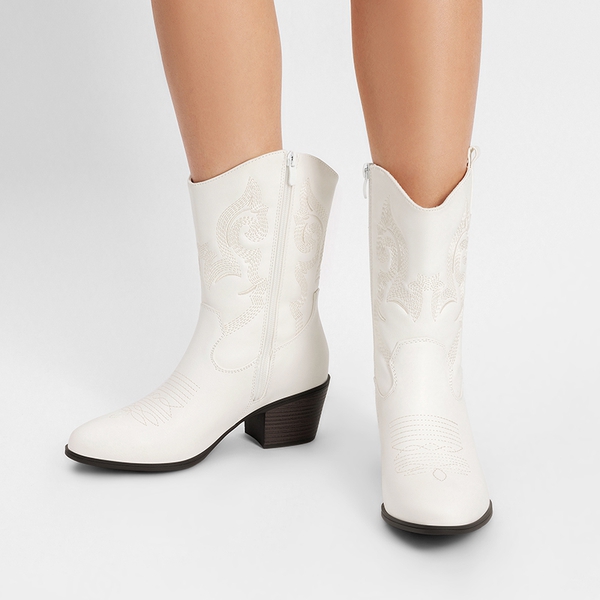 Women's Vintage Western Cowboy Boots - WHITE - 1