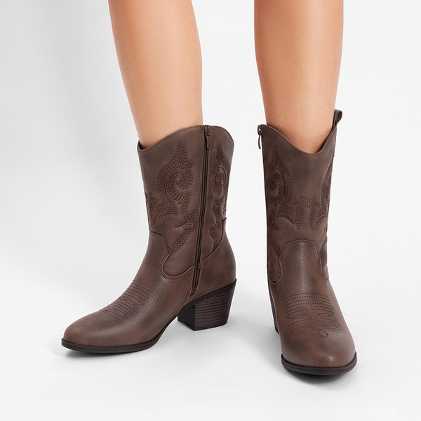 Women's Vintage Western Cowboy Boots - BROWN - 2