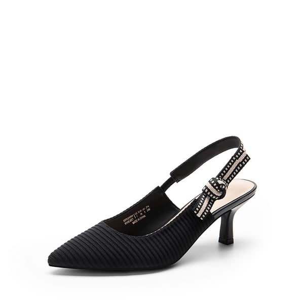 Women's Slingback Kitten Heel Pumps.  - BLACK-SUEDE -  0